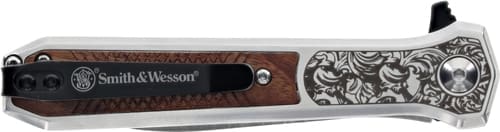 S&W KNIFE UNWAVERED SPRING AST - 3.5" SS/ROSEWOOD ENGRV DAGGER