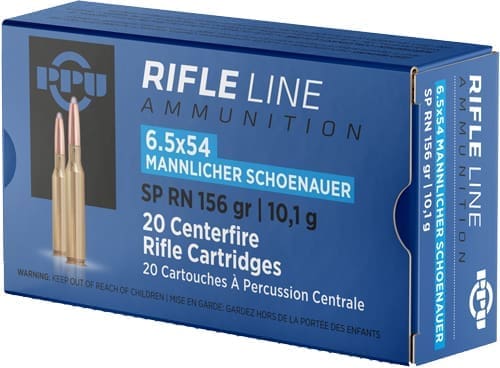 PPU 6.5X54 MANNLICHER SHONAUER - 156GR. JSP-RN 20RD 10BX/CS