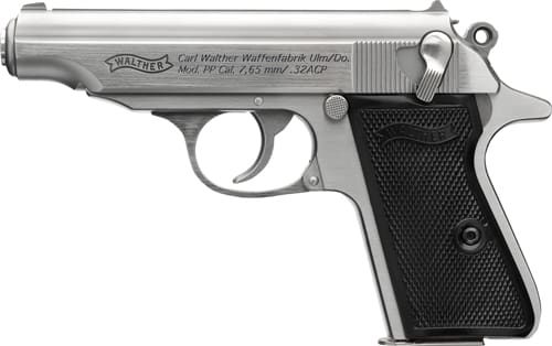 WALTHER PP 32ACP STAINLESS 8RD - BLACK SYNTHETIC GRIPS - Image 2