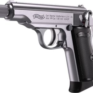 WALTHER PP SD 32ACP STAINLESS - 8RD THREADED BARREL BLK GRIPS