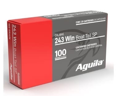Aguila 243 Win Ammunition 8047AG 100 Grain InterLock Boat Tail Soft Point 20 Rounds