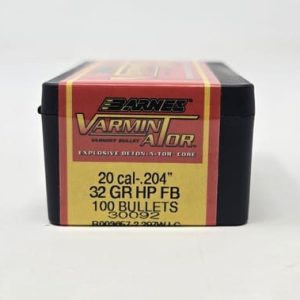 Barnes 20 Cal (.204 Dia) Reloading Bullets Varmin-A-Tor B30092 32 Grain Flat Base Hollow Point 100 Pieces