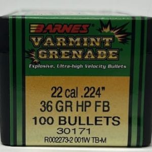Barnes 22 Cal (.224 Dia) Reloading Bullets Varmint Grenade Copper B30171 36 Grain Frangible Hollow Point 100 Pieces