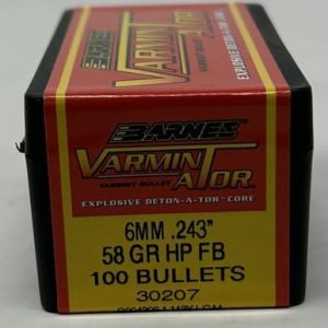 Barnes 6mm (.243 Dia) Reloading Bullets Varmin-A-Tor B30207 58 Grain Flat Base Hollow Point 100 Pieces