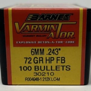 Barnes 6mm (.243 Dia) Reloading Bullets Varmin-A-Tor B30210 72 Grain Flat Base Hollow Point 100 Pieces