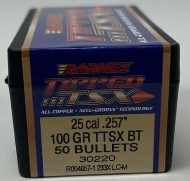 Barnes 25 Cal (.257 Dia) Reloading Bullets Copper TTSX B30220 100 Grain Boat Tail Ballistic Tip 50 Pieces