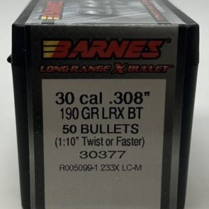 Barnes 30 Cal (.308 Dia) Reloading Bullets Copper LRX B30377 190 Grain Boat Tail Ballistic Tip 50 Pieces