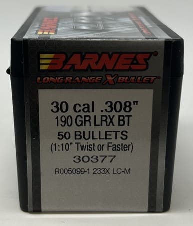 Barnes 30 Cal (.308 Dia) Reloading Bullets Copper LRX B30377 190 Grain Boat Tail Ballistic Tip 50 Pieces