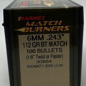 Barnes 6mm (.243 Dia) Reloading Bullets Match Burner B30864 112 Grain Boat Tail Hollow Point 100 Pieces