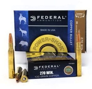 Federal 270 Win Ammunition Power-Shok 270130LFA 130 Grain Copper Hollow Point 20 Rounds