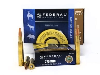 Federal 270 Win Ammunition Power-Shok 270130LFA 130 Grain Copper Hollow Point 20 Rounds
