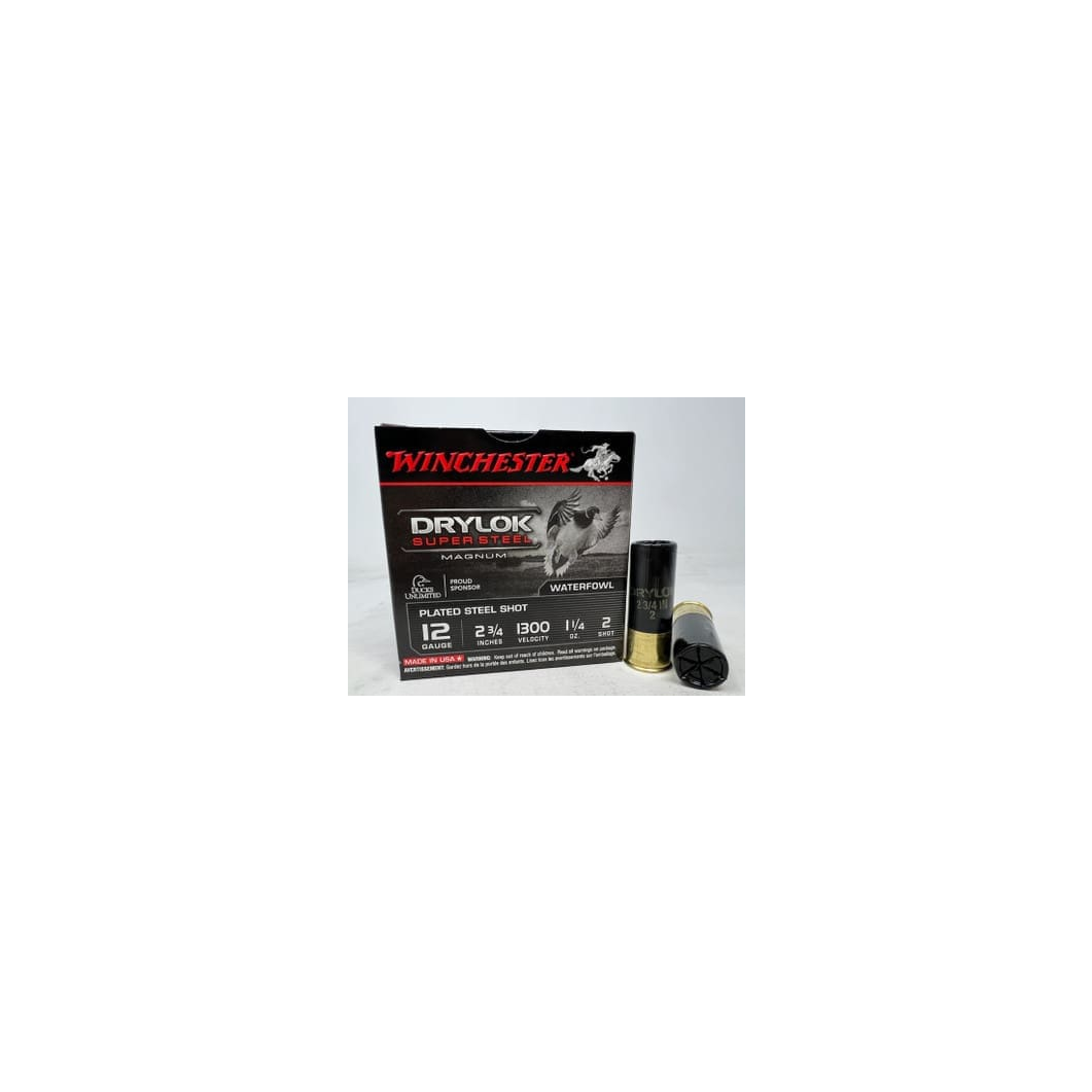 Winchester 12 Gauge Drylok Super Steel Ammunition XSM122 #2 Plated Steel Shot 2-3/4" 1-1/4oz 1300fps 25 Rounds - Image 2