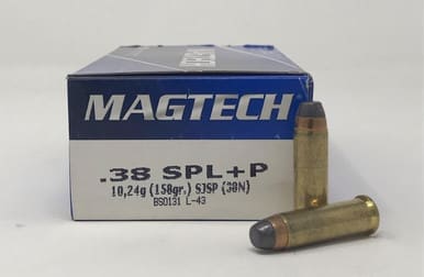 Magtech 38 Special +P Ammunition 38N 158 Grain Semi Jacketed Soft Point Flat Nose 50 Rounds