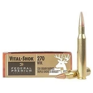 Federal 270 Win Ammunition Vital-Shok P270L 130 Grain Barnes Triple-Shock Lead Free X-Bullet 3060 fps 20 rounds
