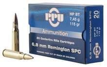 Prvi PPU 6.8mm Rem SPC Ammunition PP68H 115 Grain Hollow Point Boat Tail 20 Rounds