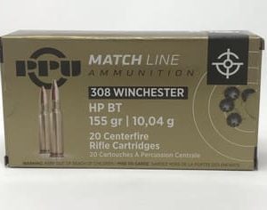 Pruvi PPU 308 Winchester Ammunition PPM3081 155 Grain Boat Tail Hollow Point 20 Rounds