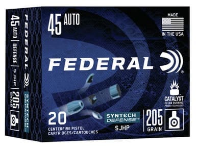 Federal 45 Auto Ammunition S45SJT1 Syntech 205 Grain Semi-Jacketed Hollow Point 20 Rounds