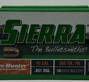 Sierra 45 Cal (.451 Dia) Reloading Bullets Pro Hunter SRAA8760 260 Grain Flat Nose 100 Pieces