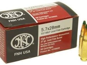 FNH 5.7x28mm Ammunition SS198LF 27 Grain Green Tip Hollow Point 50 Rounds