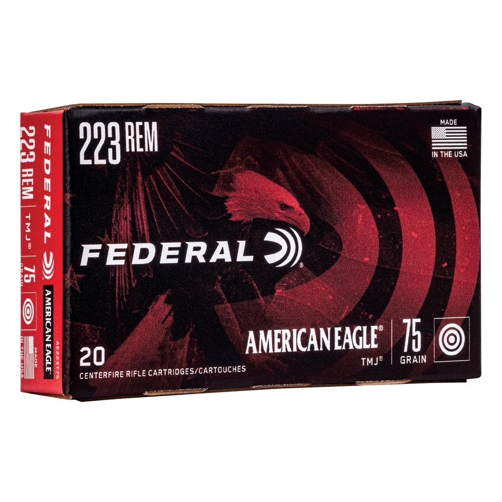 Federal 223 Rem Ammunition American Eagle AE223T75 75 Grain Full Metal Jacket 20 Rounds