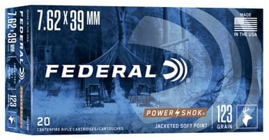 Federal 7.62x39mm Ammunition Power-Shok F76239B 123 Grain Jacketed Soft Point 20 Rounds