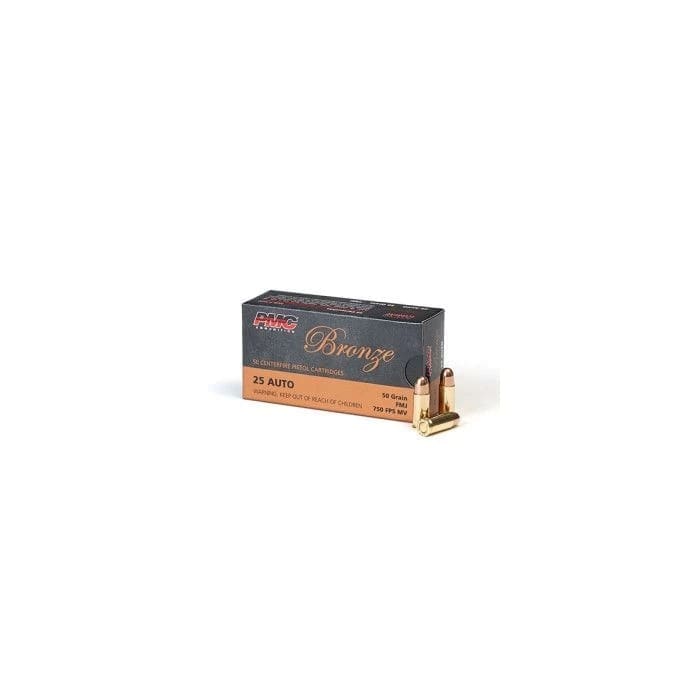 PMC Bronze .25 ACP Handgun Ammo - 50 Grain | FMJ | 50rd Box