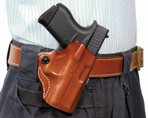 DESANTIS MINI SCABBARD HOLSTER - RH OWB LEATHER GLK 2627 TAN