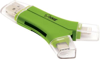 HME MEMORY CARD READER 4-IN-1 - APPLE OR ANDROID DEVICES