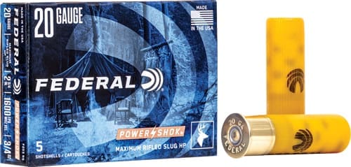 FEDERAL POWER SHOK 20GA 2.75" - 4/5OZ RIFLED SLUG 5RD 50BX/CS