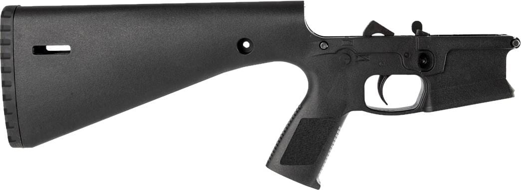 Wraithworks WARP-15 Polymer Complete AR15 Lower Receiver - Black | Mil-Spec Parts Kit | Integral Buttstock & Textured Pistol Grip | Trap Door Buttplate