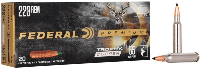 Federal 223 Rem Ammunition P223TC1 55 Grain Trophy Copper Ballistic Tip Lead-Free 20 Rounds
