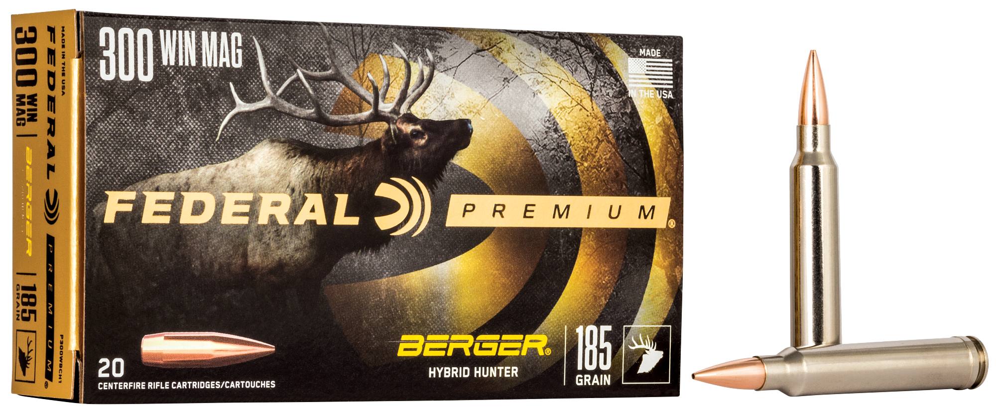 Federal 300 Win Mag Ammunition P300WBCH1 185 Grain Berger Hybrid Hunter 20 Rounds