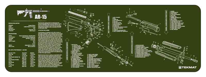TEKMAT ARMORERS BENCH MAT - 12"X36" AR-15 OLIVE DRAB