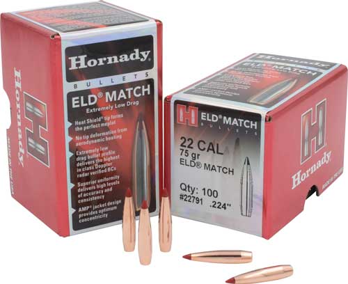HORNADY BULLETS 22CAL .224 - 75GR ELD-M MATCH 100CT 25BX/CS