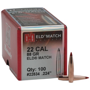 HORNADY BULLETS 22CAL .224 - 88GR ELD-M MATCH 100CT 25BX/CS