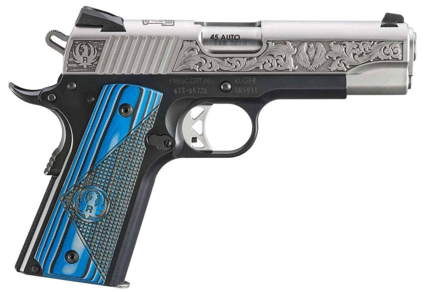 RUGER SR1911 COMMANDER NEWPORT NH EDITION 45ACP PISTOL 4.25" STS ENGRAVED 1-7RD MAG