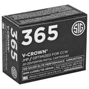 SIG SAUER V-CROWN 365 9MM 115GR ELTE VCRWN 20RD BX 200RD CASE