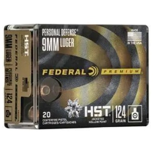 FEDERAL 9MM LUGER +P 124GR HST 20 RD/BX 10 BX/CS