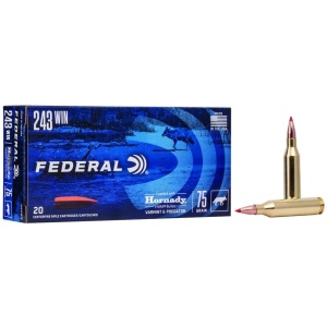 FEDERAL 243 WIN 75GR HORNADY V-MAX 20 RD/BX 10 BX/CS