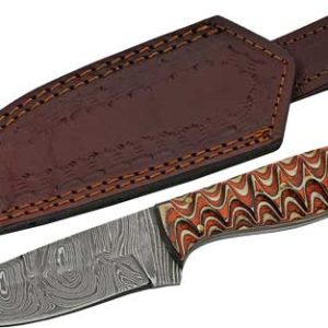 SZCO RITE EDGE 4" RED TWISTED - WOOD HUNTER DAMASCUS W/SHEATH