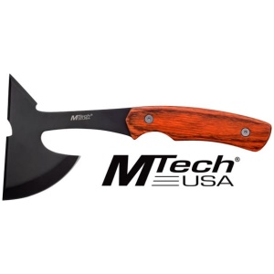 MC MTECH 9" TOMAHAWK W/SHEATH - 3" BLACK BLADE PAKKAWOOD HNDL