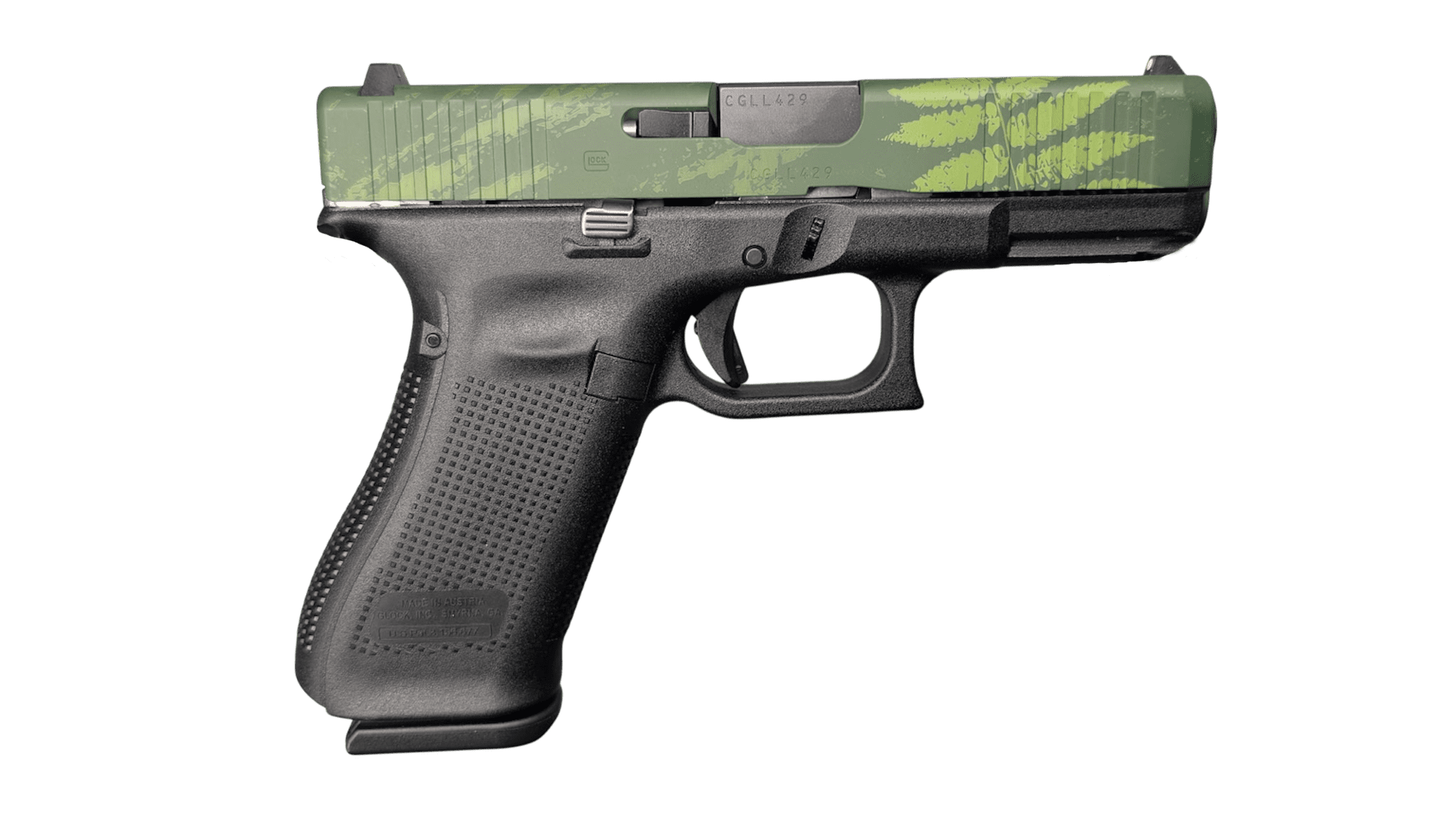 GLOCK 45 V ISLAND CAMO 9MM PISTOL 4" BLACK-BLK/GRN SLIDE FXD 3-17RD MAGS