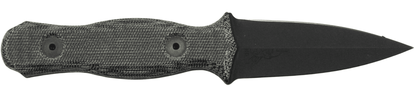 HALF FACE BLADES TRIDENT DAGGER 3" BLADE, 6.75" OA, S45VN STEEL, HRC60, ARMOR BLK, GRY MICARTA GRIP
