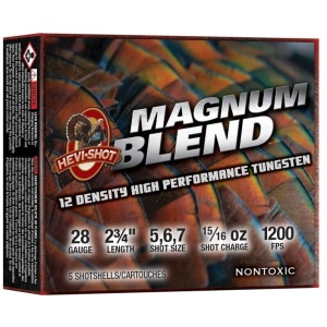 HEVI-SHOT MAGNUM BLEND 28GA 2-3/4IN 15/16OZ #5 #6 #7 5 RD/BX 10 BX/CS