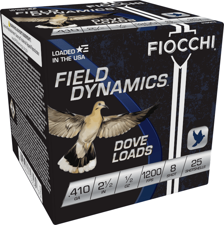 FIOCCHI FIELD DYNAMICS 410 GA 2.5" 1/2OZ #8 SHOT 25RD BX 250RD CASE