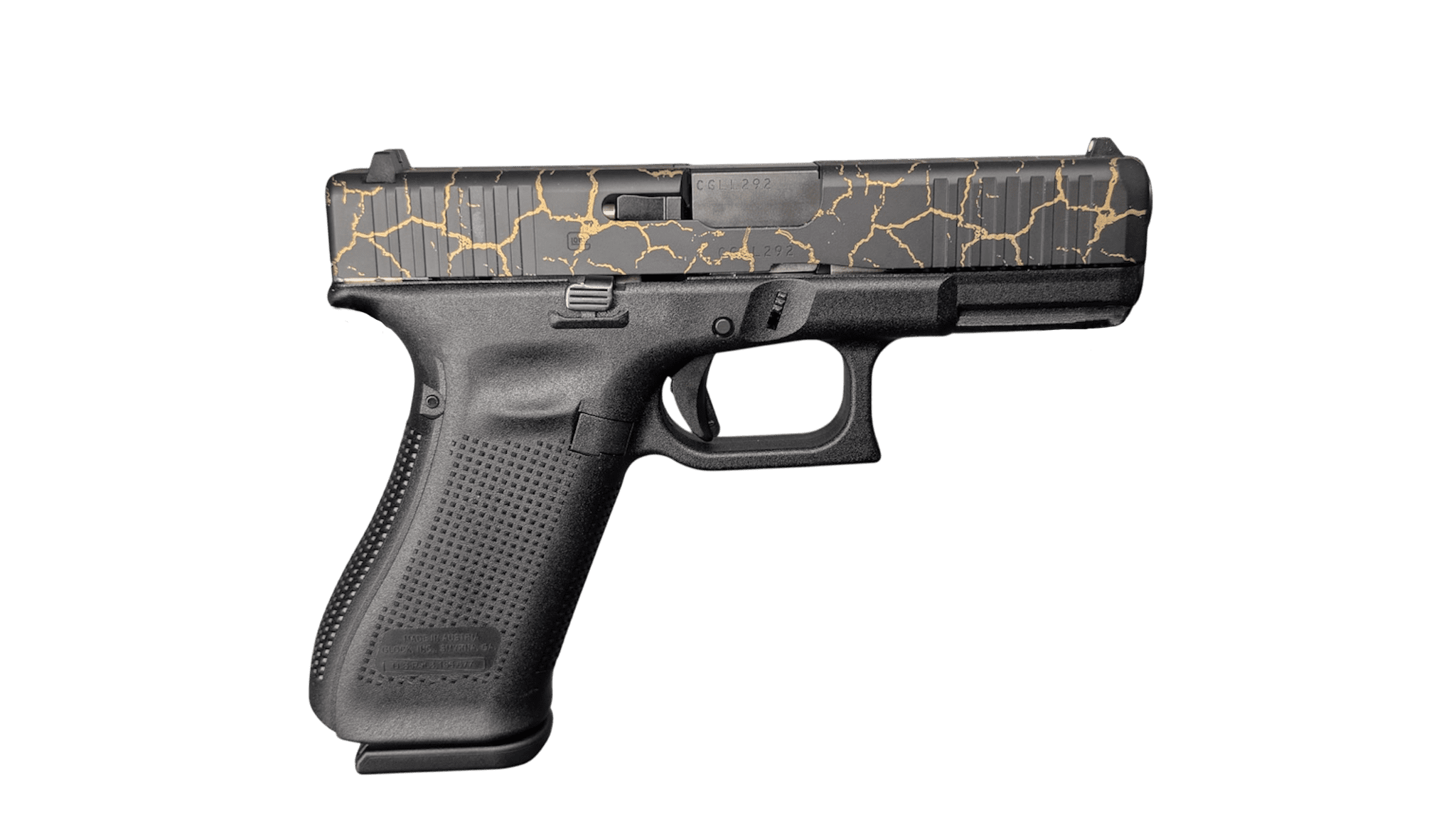 GLOCK 45 V CRAQUELURE 9MM PISTOL 4" BLACK-BLK/GOLD SLIDE FXD 3-17RD MAGS