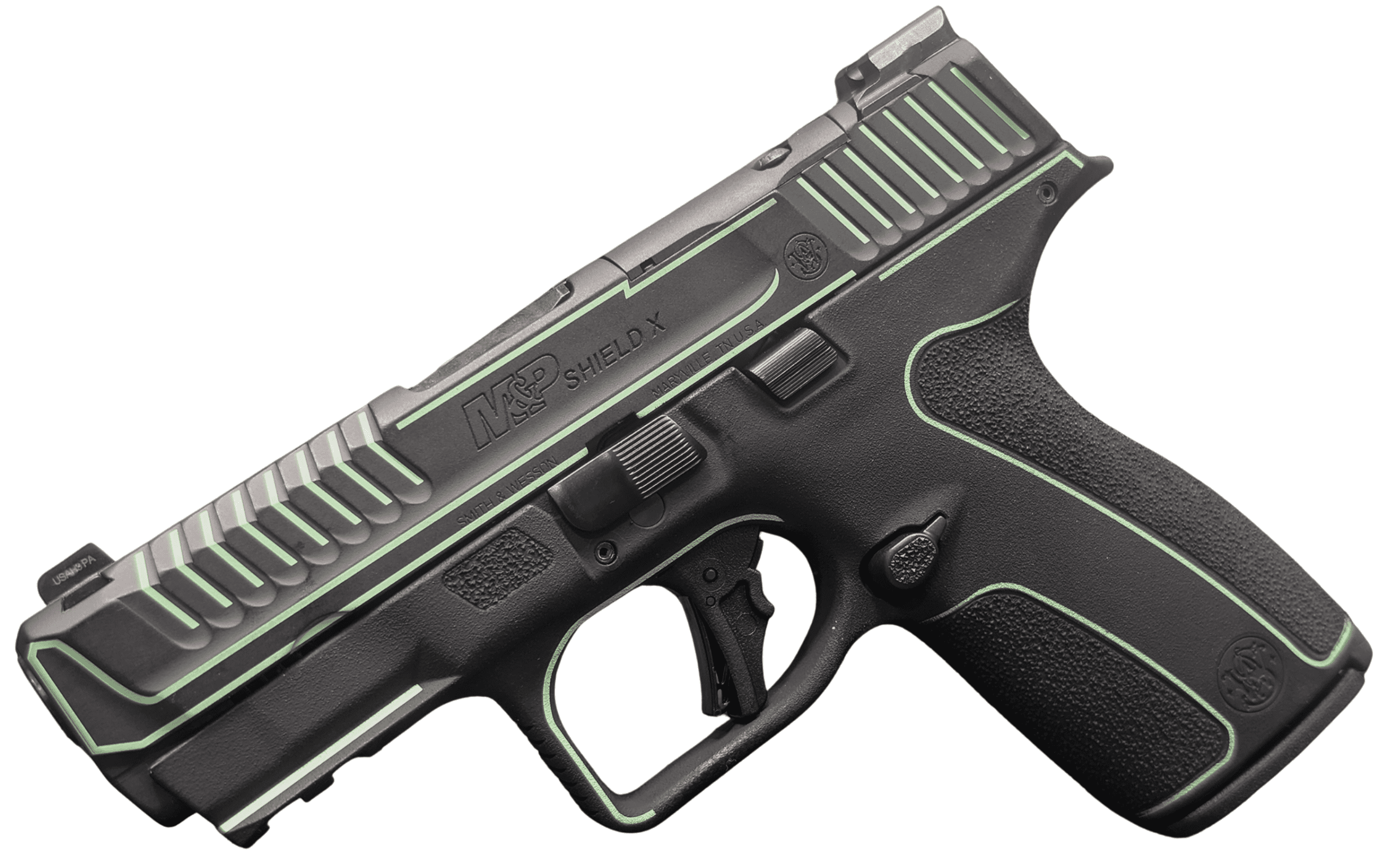 SMITH & WESSON M&P 9 SHIELD X NTS BLACK/LIME GREEN PISTOL 3.6" N.S. 1-13RD, 1-15RD MAG