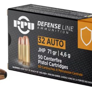 Prvi PPU 32 ACP Ammunition Defense PPD32A 71 Grain Jacketed Hollow Point 50 Rounds