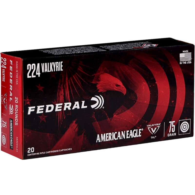 Federal 224 Valkyrie Ammunition American Eagle AE224VLK1 75 Grain Total Metal Jacket 20 Rounds