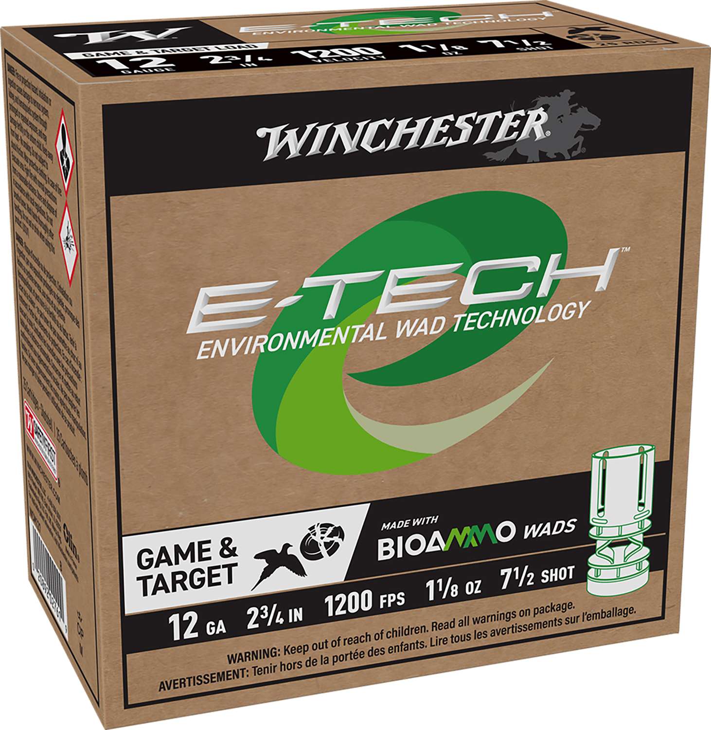 WINCHESTER 12 GA 2-3/4" #7.5 E-TECH 1-1/8 OZ BIOWAD 25 RD/BX 10 BX/CS